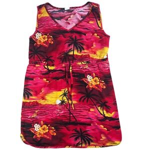 Palmwave Hawaii Tropical Dress Womens XL Red Sunset Scenic Rayon Beachy Summer